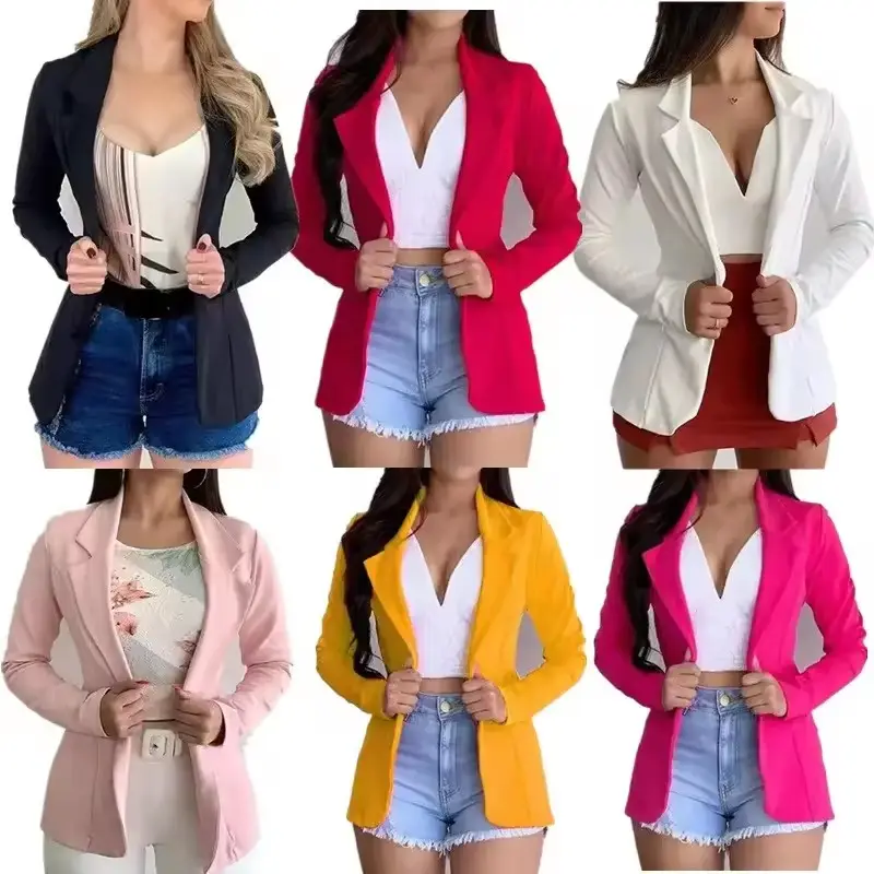 8230272 Primavera Mulheres Vestuário de Manga Longa Casaco Suit Slim Cardigan Escritório Senhoras Fina Blazer Mulher Jaqueta Blazers