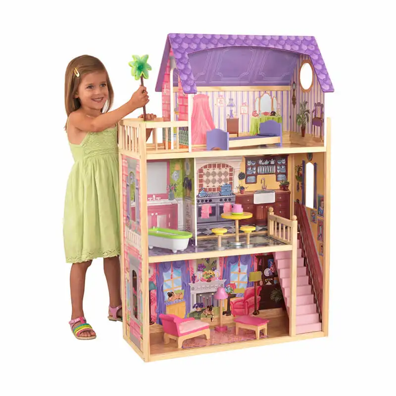 High quality low MOQ wooden toy house pretend play majestic mansion lol doll house for wholesale with 10 mini furnitures