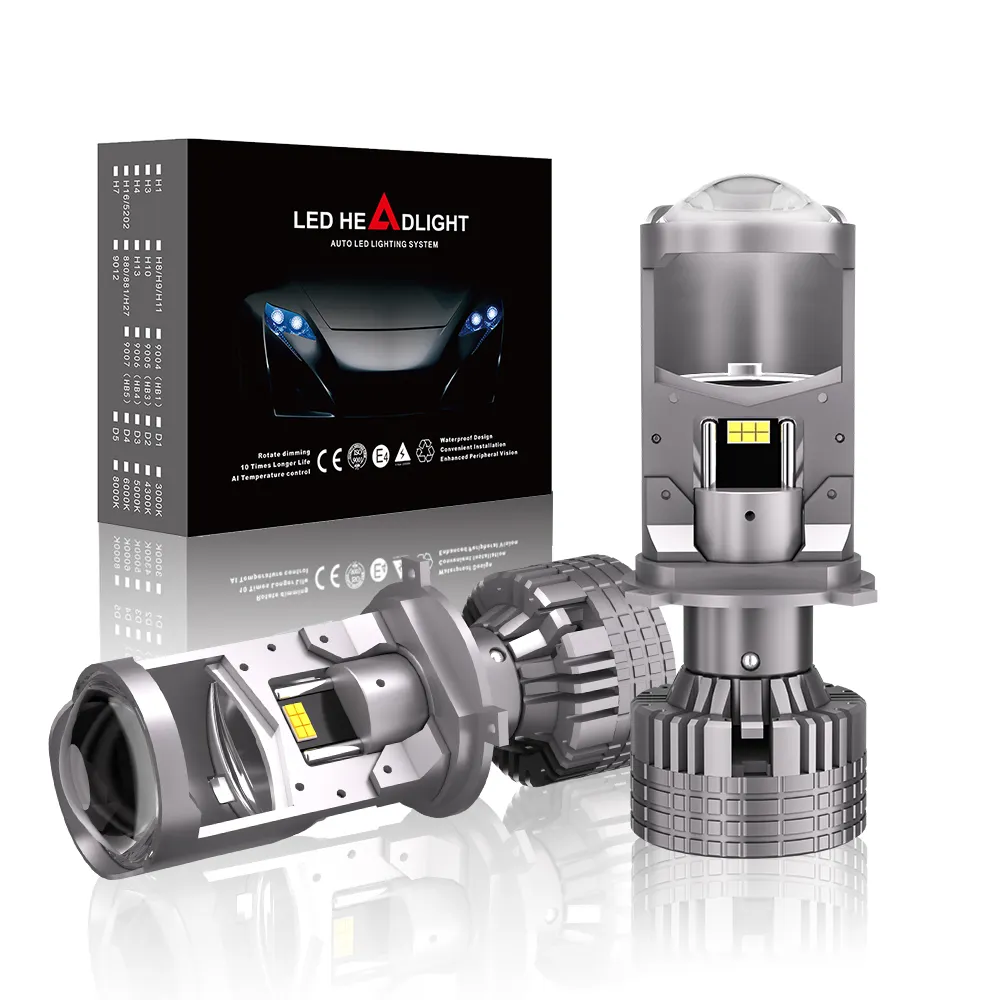 130W H4 Car Led Mini Projector Lens Automobiles Bulbs High Low Beam Conversion H4 Led Headlight Lens