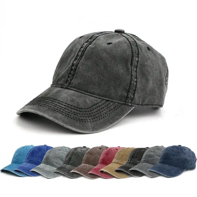 Wholesale high quality custom embroidered logo washed denim baseball cap vintage dad hat
