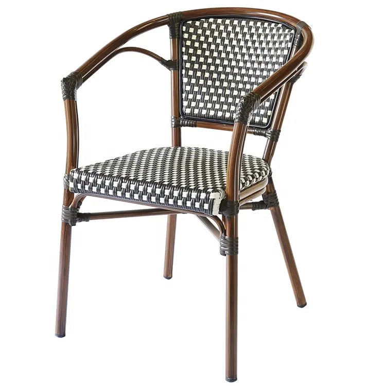 Açık istiflenebilir veranda Wicker Bistro mobilya hintkamışı yemek sandalyesi