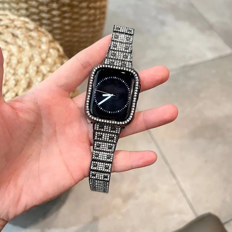 Vente en gros chaîne de luxe avec diamants bracelet de montre en acier inoxydable bracelet de montre en métal pour iwatch 8/7/6/5/4/3