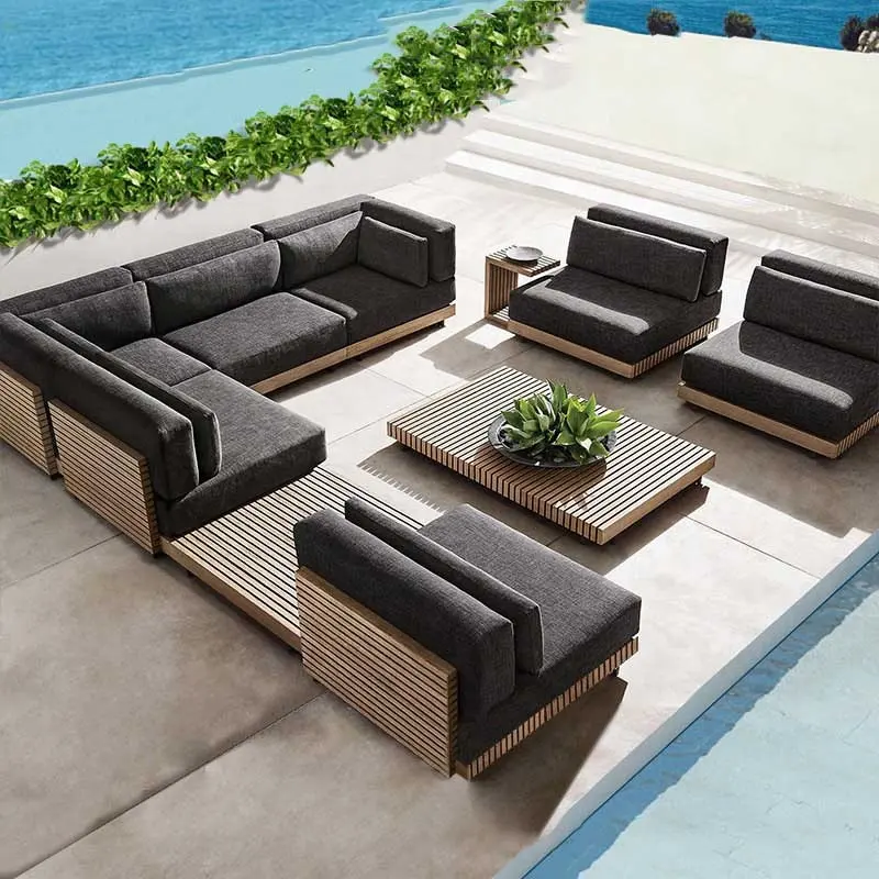 Desain Baru Sofa Luar Ruangan Set Mebel Sofa Teras Kayu Solid Set Sofa Taman Luar Ruangan Jati