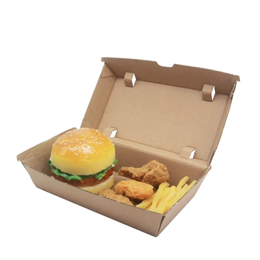อาหารเกรดอาหารกลางวันกล่องบรรจุภัณฑ์อาหารลูกฟูกกล่องเบอร์เกอร์ทิ้งบรรจุภัณฑ์ที่มีโลโก้