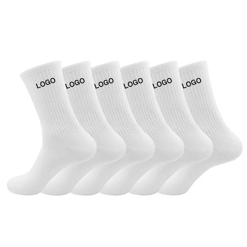 Calcetines deportivos blancos con logotipo personalizado para hombre, medias de baloncesto personalizadas con letras negras para correr