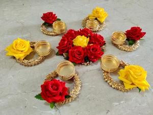 Handmade Metal Rangoli Tealight Holder Set With <strong>Decorative</strong> Artificial Flowers for Festive Home <strong>Decor</strong> Wedding Favour Room <strong>Decor</strong> - Product Image 5