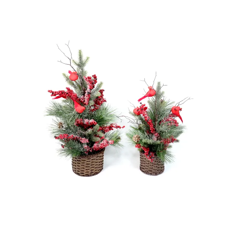 21 "/24" Artificial PE PVC MIX Pinheiro Cuco Pássaro Vermelho Berries Ornamento Da Árvore De Natal com Rattan Cesta para Festa Home Decor