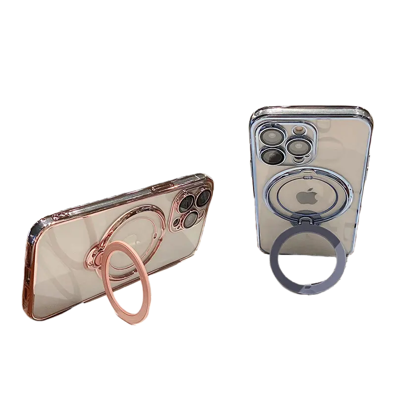 Modedesign benutzerdefinierte weiche TPU galvanisiert 360 Ring rotierender Stand magnetische Handyhülle für iPhone 15 14 13 12 Pro Max