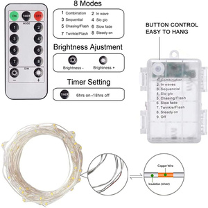 13キーで防水リモートコントロールフェアリーライトバッテリー式8モードタイマーストリング銅線LEDストリングライト - Product Image 5
