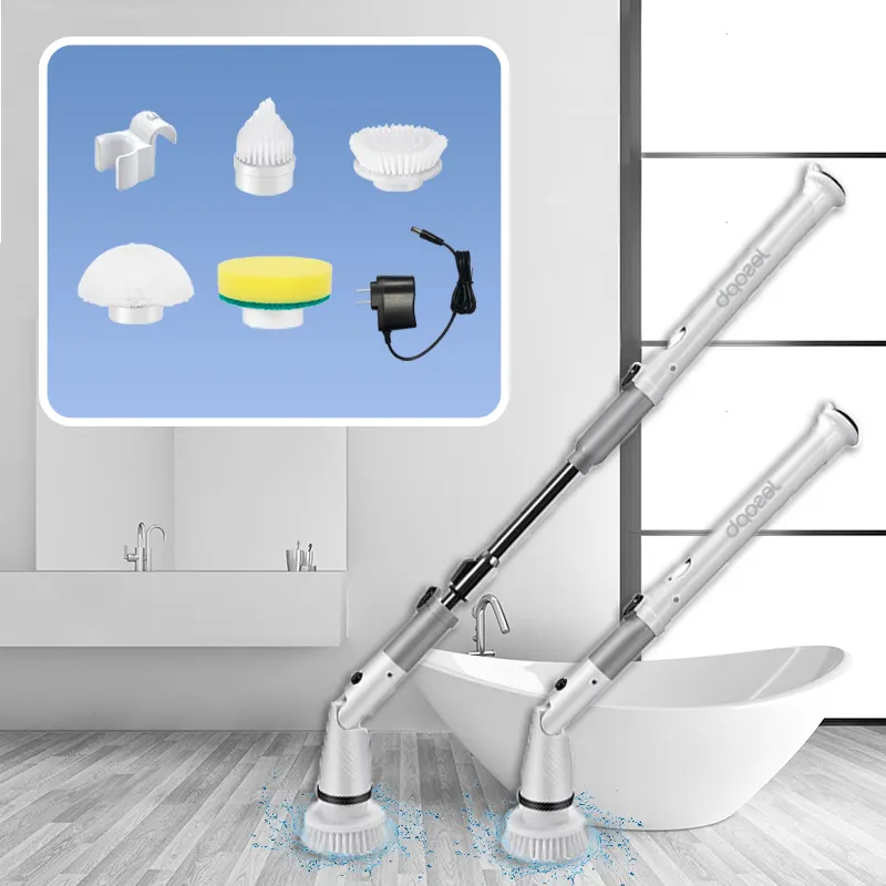 Brosse électrique multifonctionnelle pour le nettoyage de la salle de bain avec 4 têtes de brosse de rechange et poignée d'extension