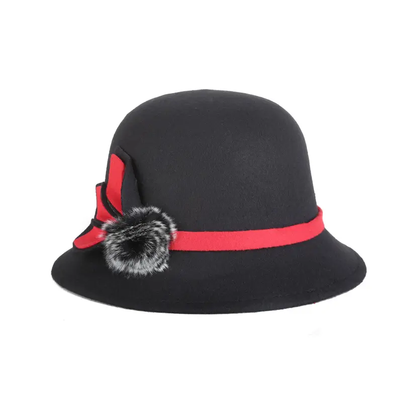 WH020 cappelli da cerimonia per feste da donna cappelli Fedora con paralume speciale cappello in feltro di lana a tesa asimmetrica autunno e inverno