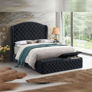 Fabrika özel döşemeli kraliçe/kral boyutu platform yatağı çerçeve ile depolama osmanlı tezgah ve uzun headbaord - Product Image 6