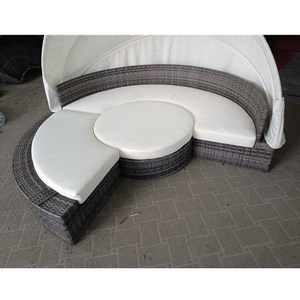 Cama de Sol de ratán para exteriores, mueble redondo de mimbre con dosel para piscina y jardín