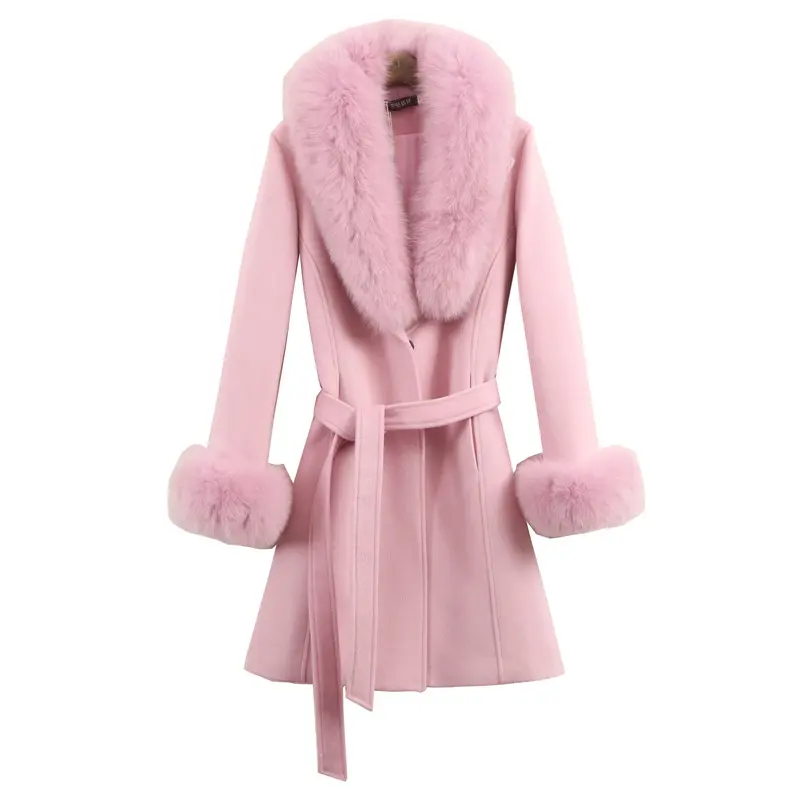Jtfur donna lusso invernale giacca calda moda signore cappotto di lana con colli di pelliccia di volpe