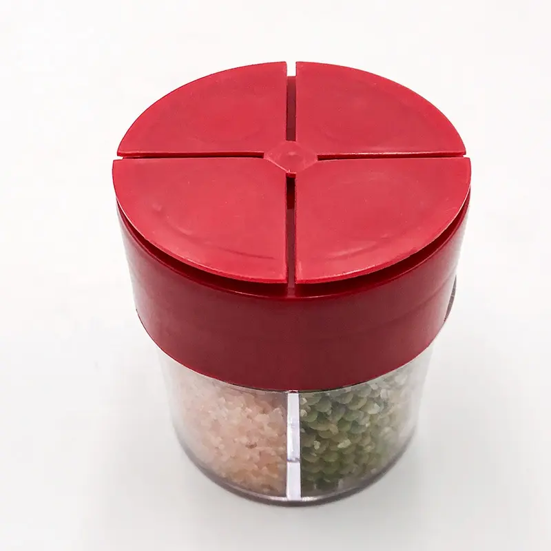 new design cooking tool 4 in 1 multi-chamber spice jar plastic seasoning jar salt pepper shaker kitchen spice bot