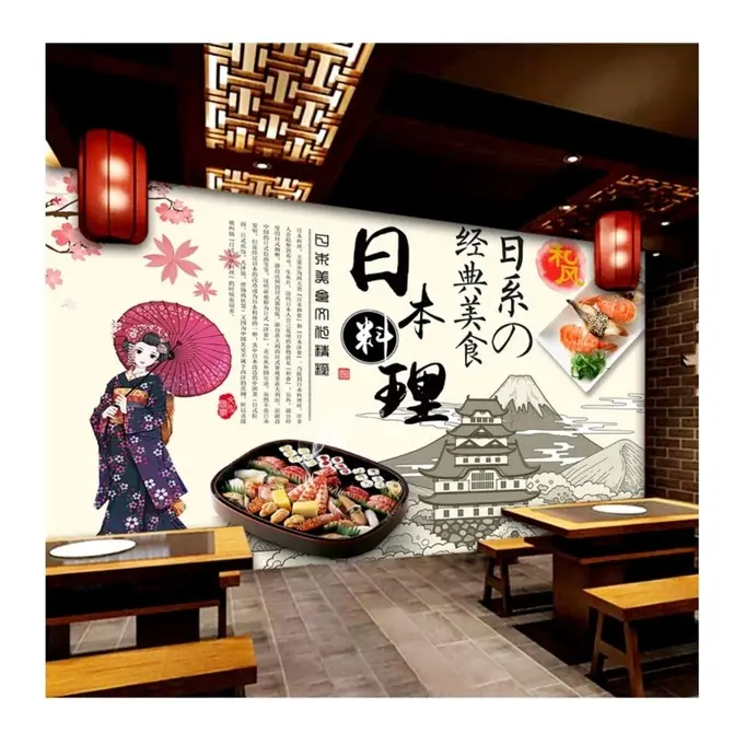 Papel de parede personalizado da moda popular do restaurante japonês decoração à prova d'água