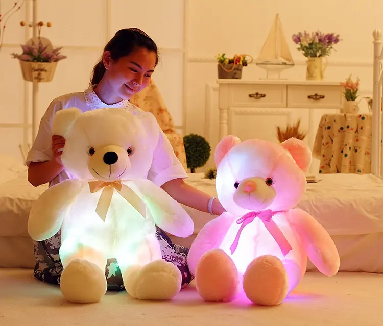 Almohada suave luminosa colorida para niños, juguete suave que brilla en la oscuridad, oso de peluche LED de 40cm, precio de fábrica, venta al por mayor