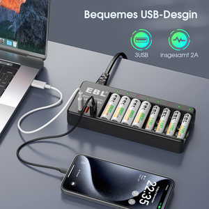 Hızlı 8 Bay EBL 9v NI-MH evrensel AAA taşınabilir AA USB şarj edilebilir akıllı pil şarj cihazı - Product Image 4