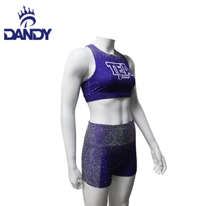 Cheerleading Practice Wear Custom Sparkly Diamonds Exercise Ombre Purple Training <strong>Cheer</strong> Crop Tops and Shorts for Girls - Product Image 5