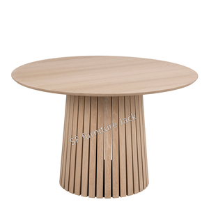 简约实木餐桌圆形小空间世纪中叶现代胡桃木灰餐桌圆形底座 - Product Image 1