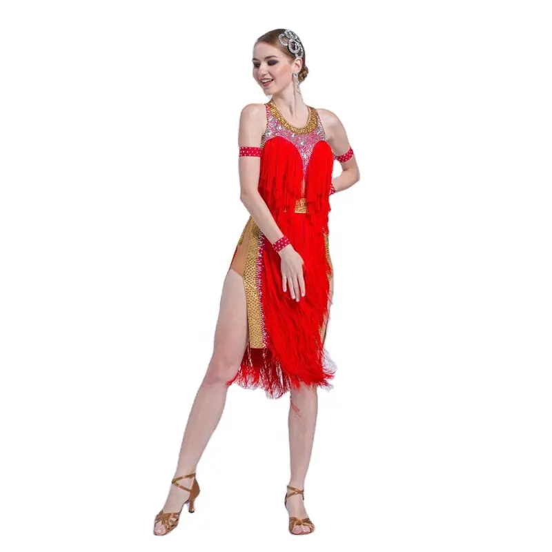 L-1714 alta personalización vestido de baile latino traje vestido de baile latino baile borlas vestido para adultos