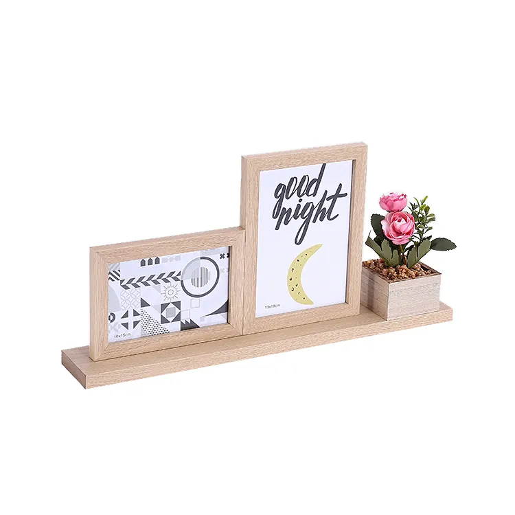Moldura de madeira natural para colagem de mdf, moldura clássica personalizada para fotos com plantas de rosa artificiais