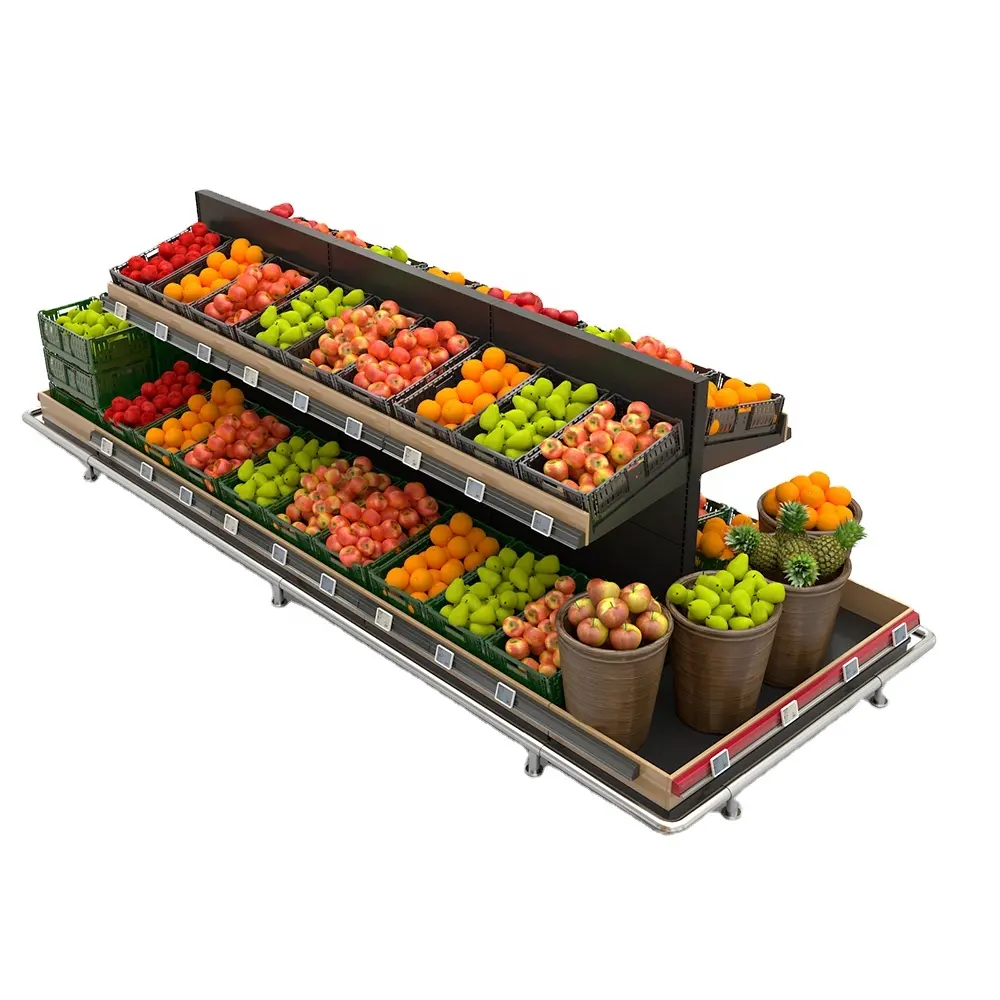 Espositore per frutta e verdura in legno d'acciaio di plastica del metallo del supermercato