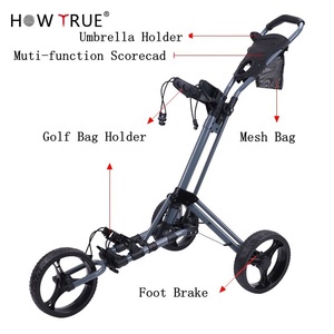 Nasıl gerçek en iyi kalite 3 tekerlekli Golf çantası itme arabaları basit katlanabilir Golf kulübü el itme arabası açık hava etkinliği için