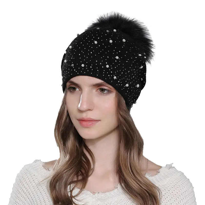 H69 Chapéu Inverno personalizado para crianças Gorros de malha de lã infantil com Pompom falso