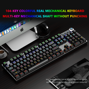 Teclado mecánico multifunción, 104 teclas, panel de metal cepillado, conmutación rápida, teclado de eje mecánico real