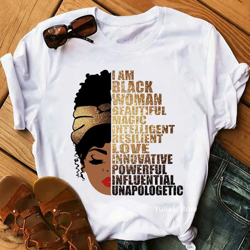 Logo personnalisé mélanine reine filles noires mignon imprimé T-Shirt femmes T-shirt grande taille femme africaine graphique Vintage dames t-shirts