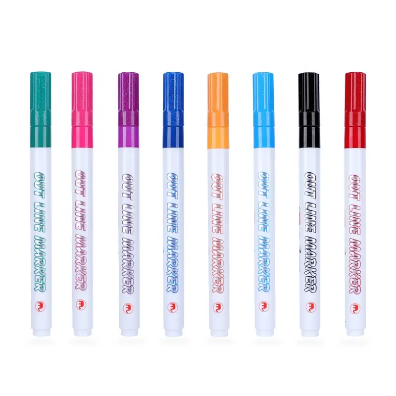 8 Colors Waterproof Metallic Double Line Outline Marker Pen set for Card Making