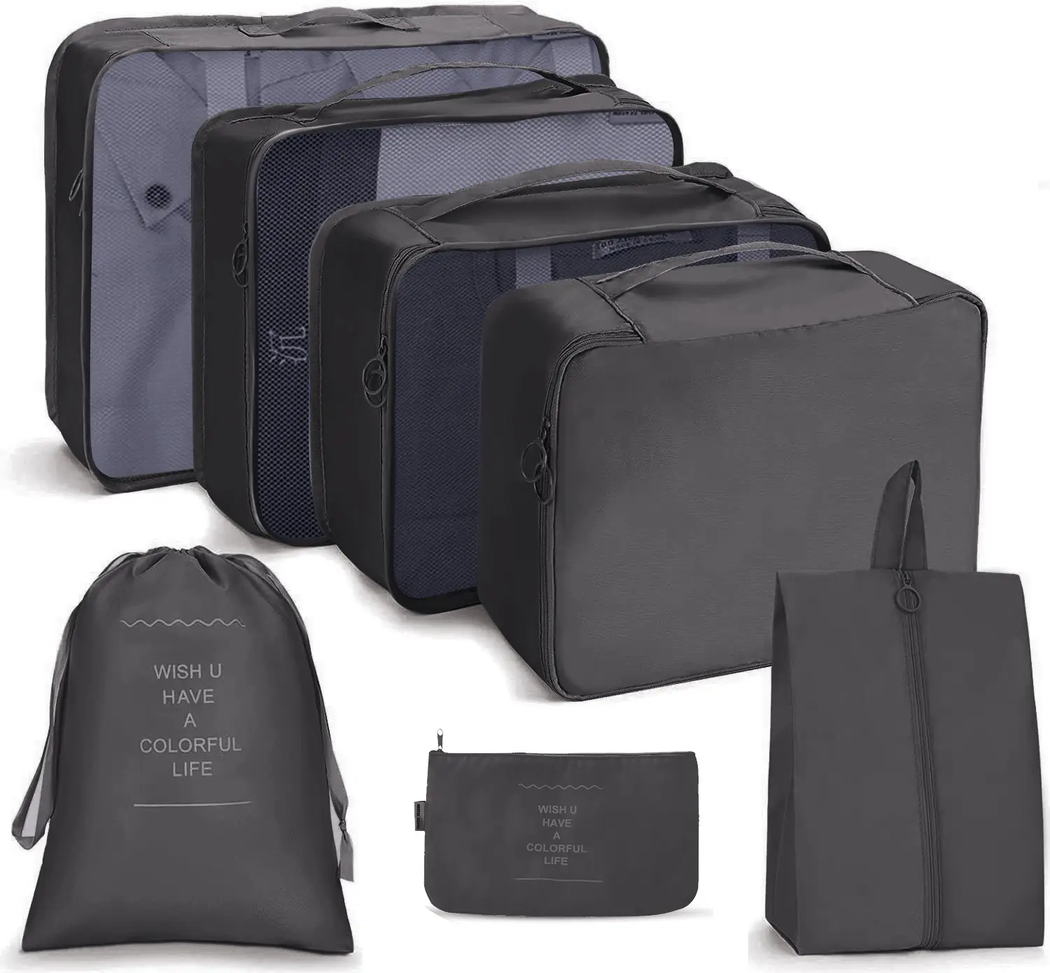 7 adet seyahat bagaj organizatörler Set su geçirmez bavul organizatör çanta elbise ayakkabı kozmetik tuvalet saklama torbaları