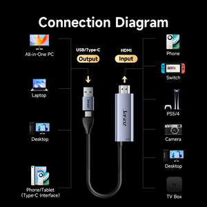 USB3.0用于HDMI捕获电缆C型适配器铝合金封装视频传输盒装USB C型用于HDMI视频捕获C - Product Image 6