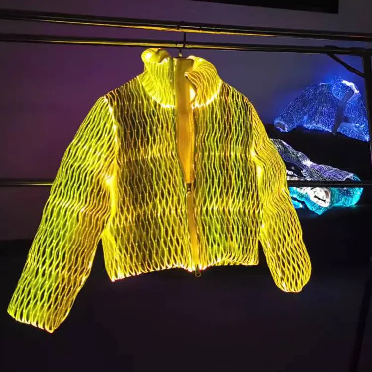 Abrigo de chaqueta con luz de invierno de fibra óptica brillante LED para mujer chaqueta acolchada 2023