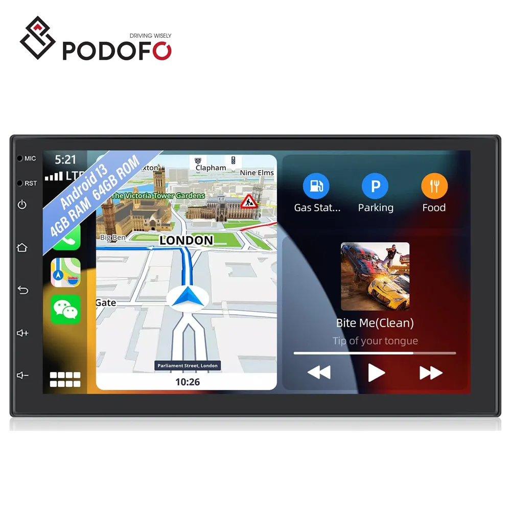 Podofo 7 pollici 2 + 64/4 + 64GB 4 + 4Core Car Stereo Autoradio CarPlay Android Auto Radio WiFi/GPS/BT/FM/RDS/DSP/IPS/AHD fotocamera