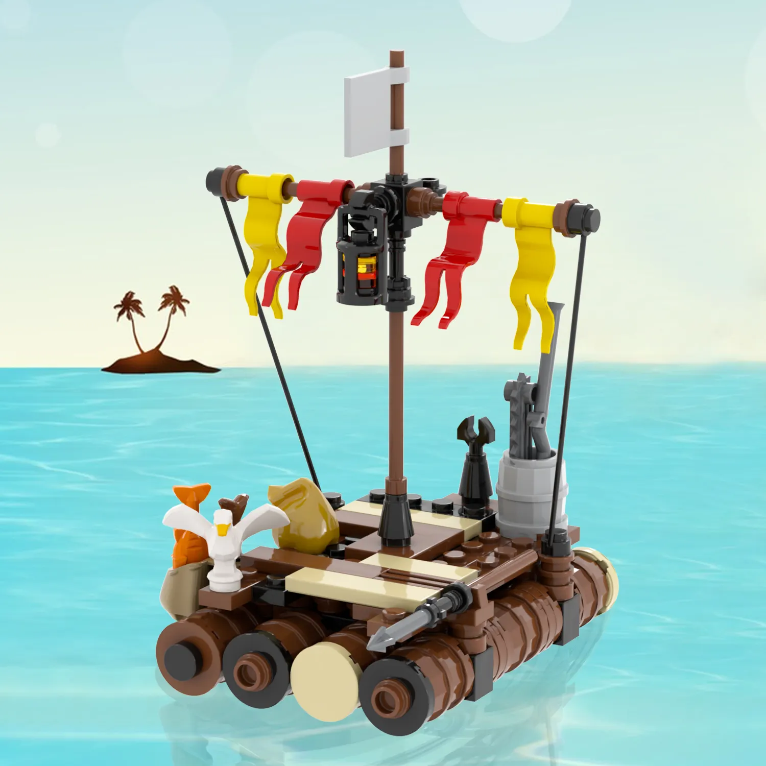 MOC5055 ciudad película Edad Media Desert Island Escape balsa pirata bote salvavidas Watercraft acción plástico bloques de construcción juguetes para niños