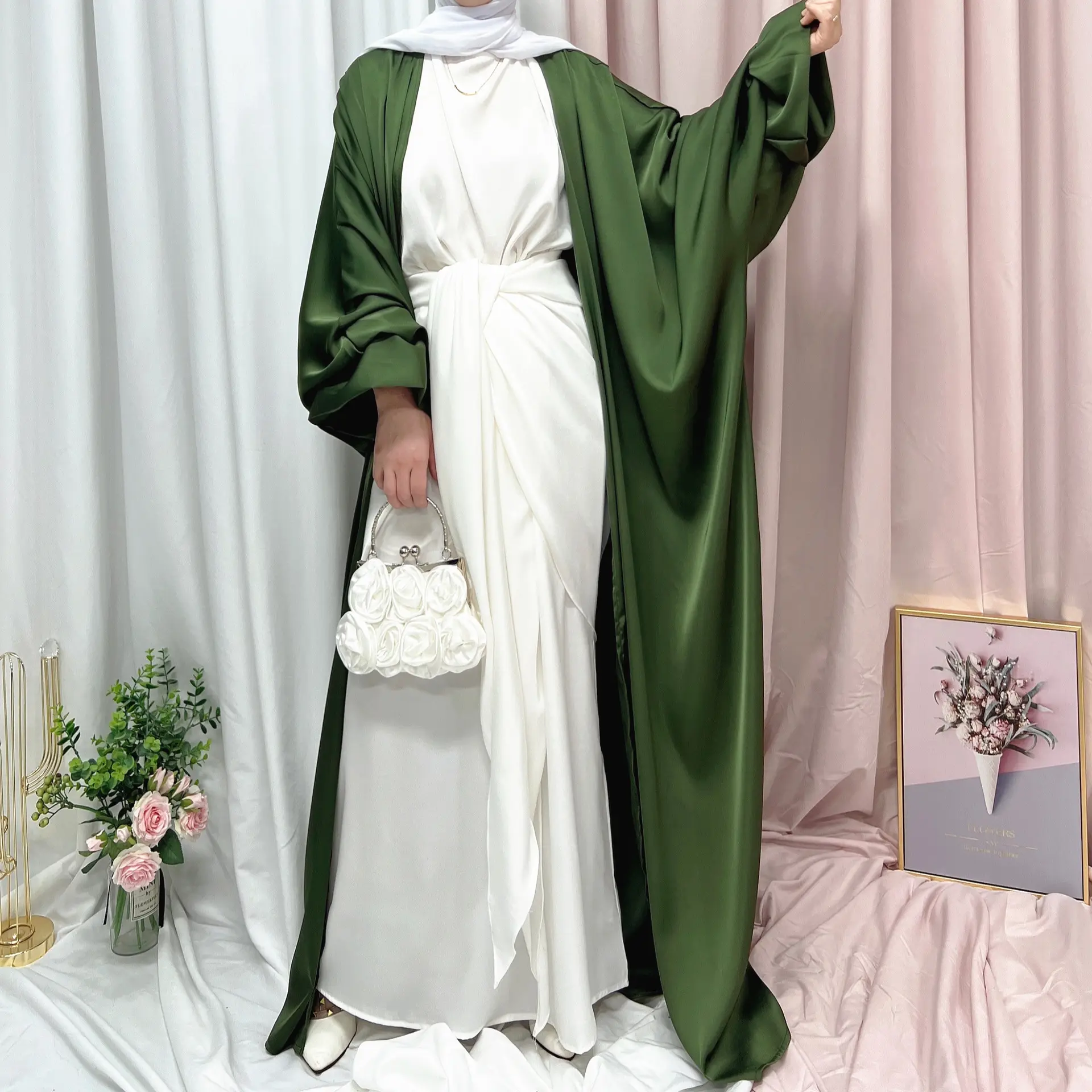 패션 두바이 기모노 이슬람 의류 쉬폰 자카르타 2022 대형 Abaya