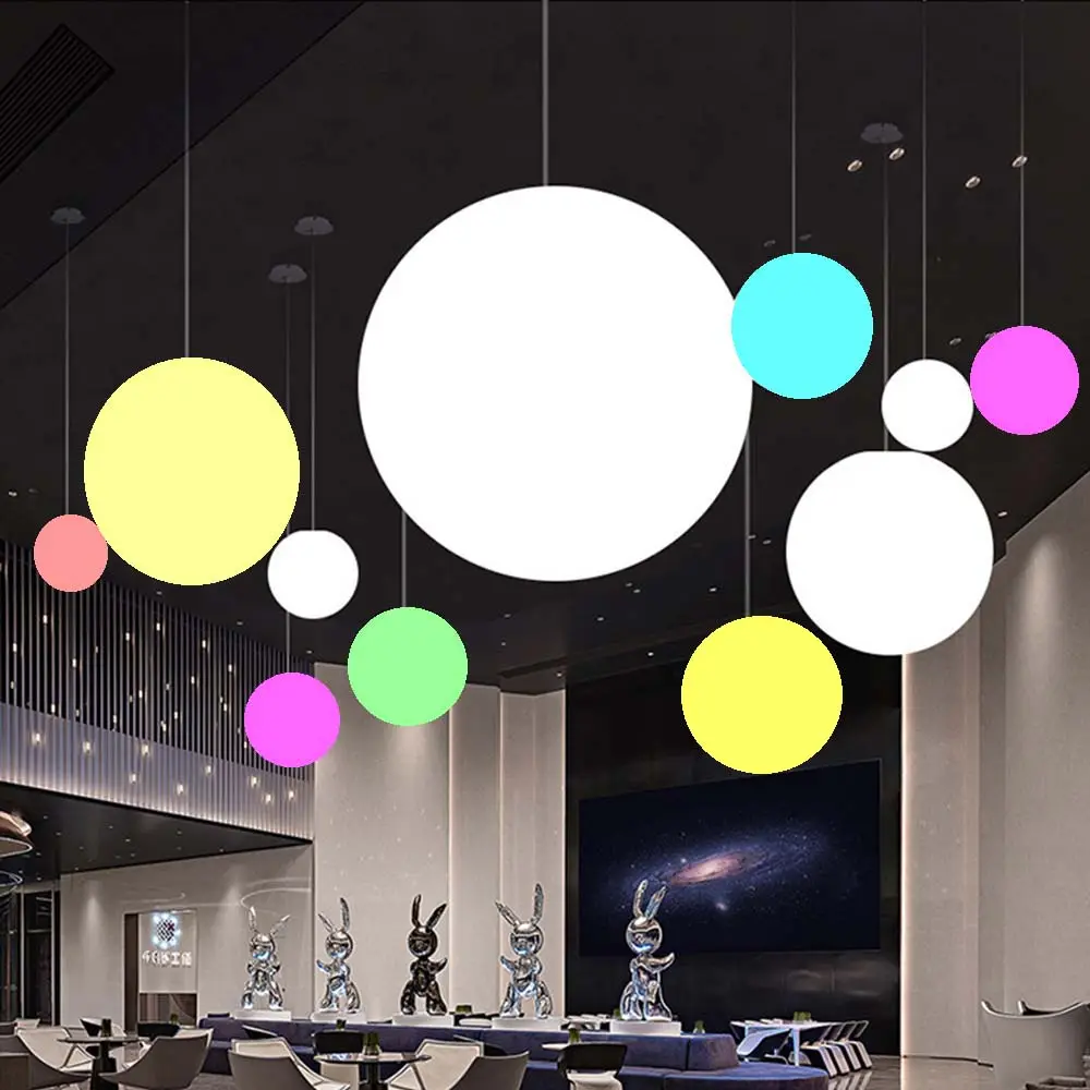 Lustre de material plástico do restaurante, lustre de bola de led ao ar livre, esfera, lâmpada pendurada