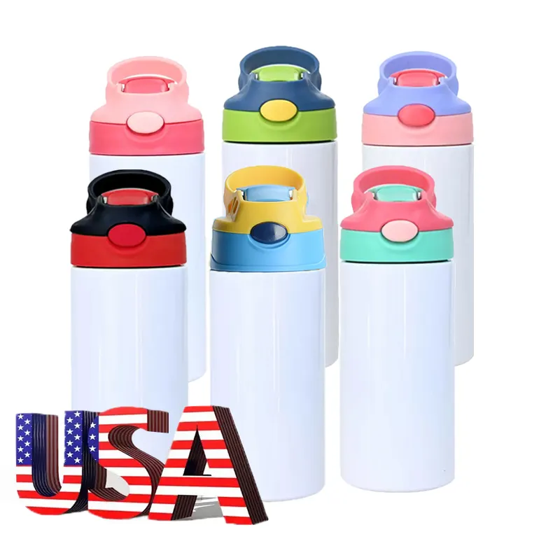 Mazoho botol air anak, Tumbler atas anak-anak, Flip, sublimasi, lurus, 12oz, gudang USA