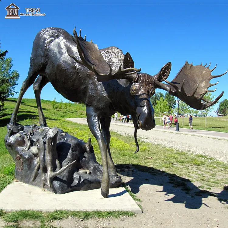 Sculpture en métal de jardin extérieur, Statue de cerf orignal en Bronze et cuivre marron pour la décoration