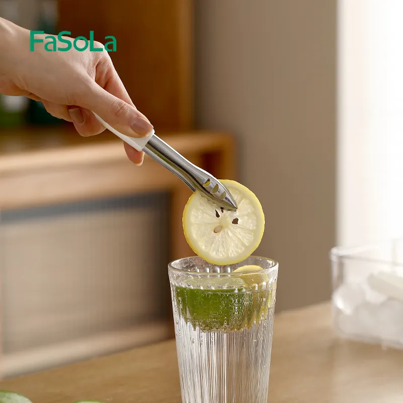 FaSoLa Mini Ice Tongs for Ice Bucket, 304 Stainless Steel Food Serving Tongs, with Claw Grip Teeth for Block Ice Sugar Cubes