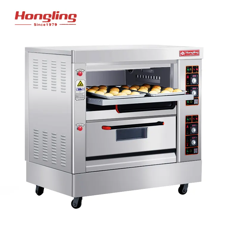 HLY-204 de equipo de panadería, horno de gas de alta calidad comercial, doble cubierta, 4 bandejas