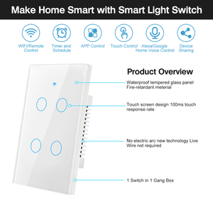 Us Standard Alexa Voice Wifi Phone Control on Off Panel <strong>Timer</strong> Led <strong>Light</strong> Waterproof Touch <strong>Sensor</strong> 4 Gang Smart Home <strong>Switch</strong>