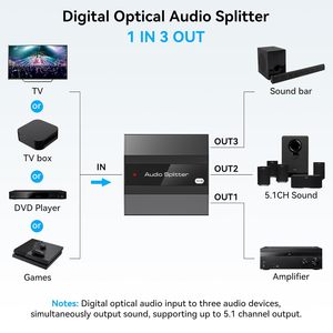 Divisor de Audio óptico Digital 1x3 Cable de fibra Toslink SPDIF óptico para Barra de sonido de TV compatible con LPCM2.0/DTS/ - Product Image 6