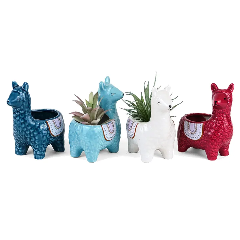 Alpaca potes suculentas, planejadores de cerâmica decorativos bonitos para jardins internos e cacti, escritório colorido e decoração da casa