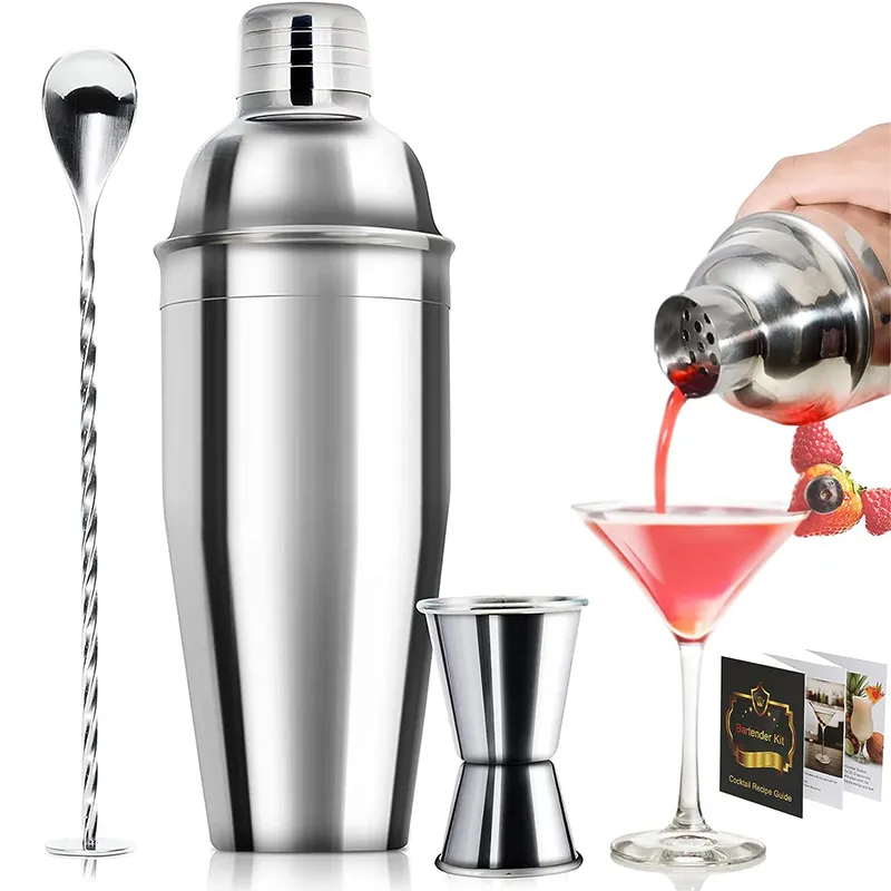 Kit de shakers à cocktail en acier inoxydable de 9 pièces pour barman au design personnalisé