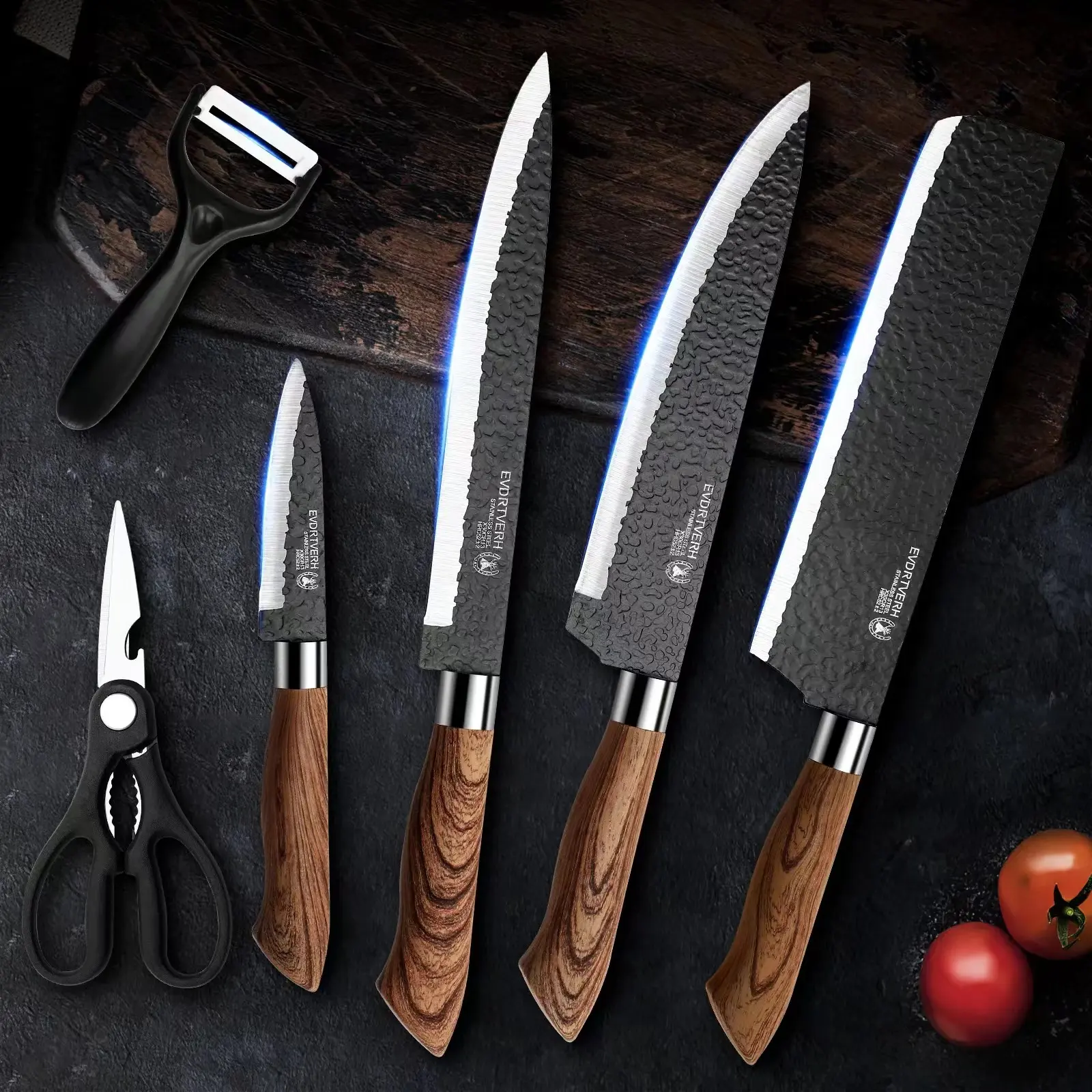kitchen knife set Chef knife 6pcs stainless steel kitchen knife block set Scissors Peeler Chef Slicer Paring cutter Gift Case