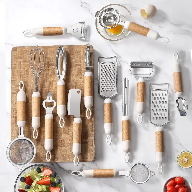 Manjia 2023, Лидер продаж, кухонный инструмент, набор кухонной утвари с деревянной ручкой, терка, очиститель, строгальный станок, разделитель яиц
