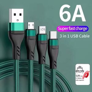 热卖低最小起订量3合1微型USB数据线1.2M 2m尼龙编织6A 100W 3in1 C型华为iPhone USB数据线 - Product Image 4